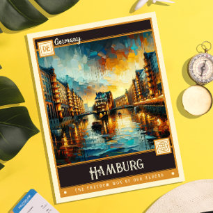 Hamburg, Tyskland Måla Vintage Vykort