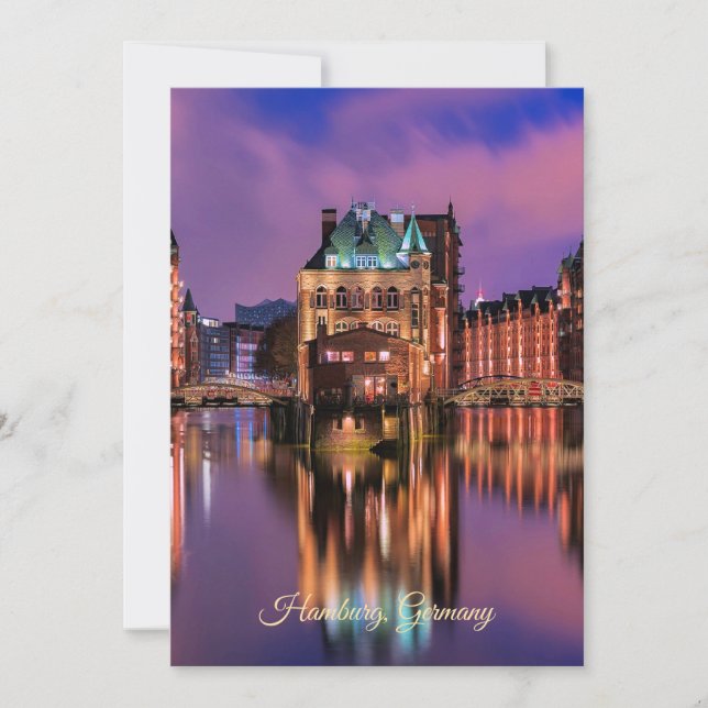 Hamburg, Tyskland på natten Julkort (Framsida)