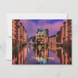 Hamburg, Tyskland på natten Vykort