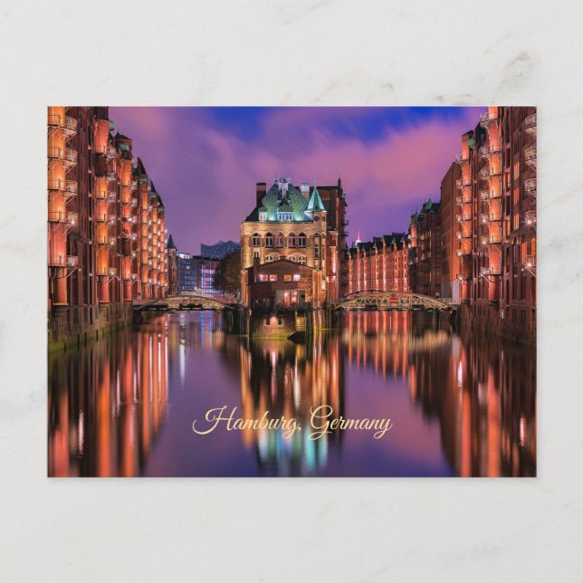 Hamburg, Tyskland på natten Vykort (Framsida)