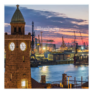 Hamburg, Tyskland panoramisk vy vid vriden ljus Fototryck