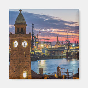 Hamburg, Tyskland panoramisk vy vid vriden ljus Magnet