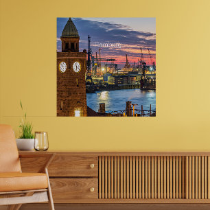 Hamburg, Tyskland panoramisk vy vid vriden ljus Poster