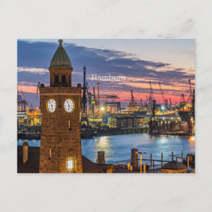 Hamburg, Tyskland panoramisk vy vid vriden ljus Vykort