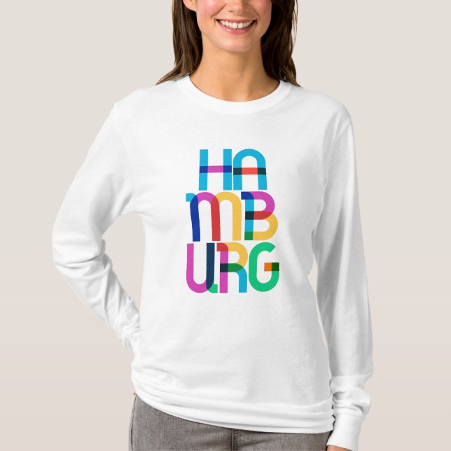 Hamburg Tyskland Pop Art Brev T Shirt (Framsida)