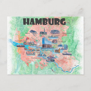 Hamburg Tyskland Resa Favorit Karta Vykort