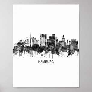 Hamburg Tyskland Skyline BW Poster