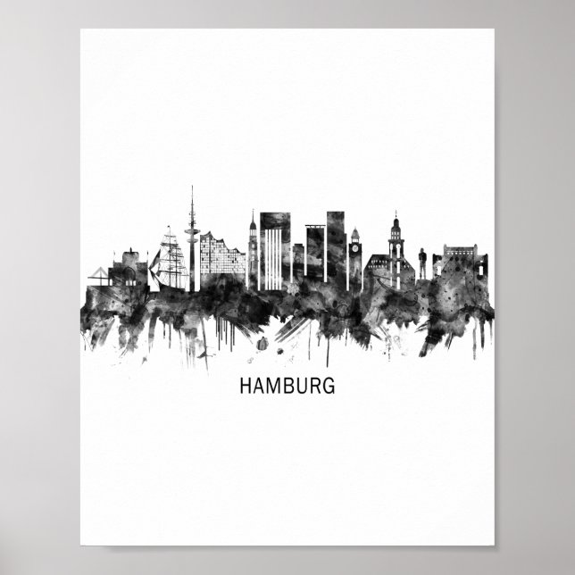 Hamburg Tyskland Skyline BW Poster (Framsidan)