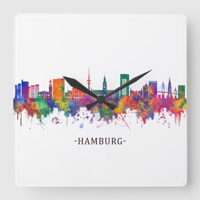 Hamburg Tyskland Skyline Fyrkantig Klocka (Framsida)