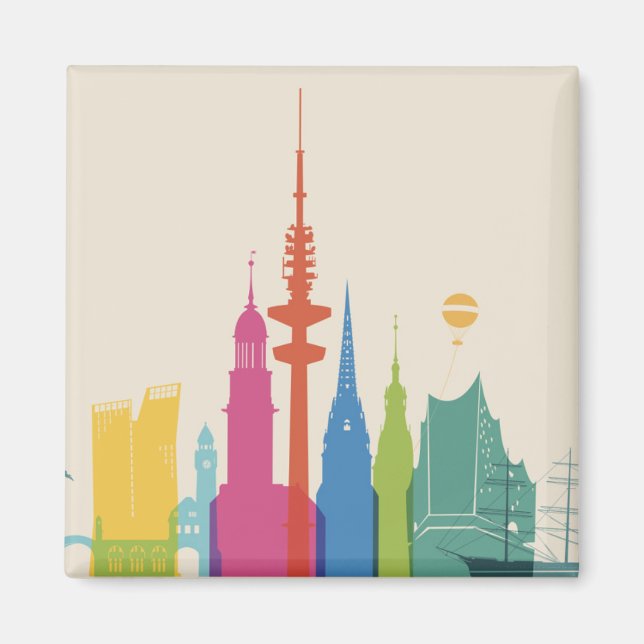 Hamburg Tyskland Skyline Magnet (Framsidan)