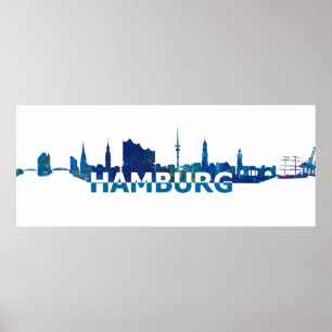 Hamburg Tyskland Skyline Silhouette Poster