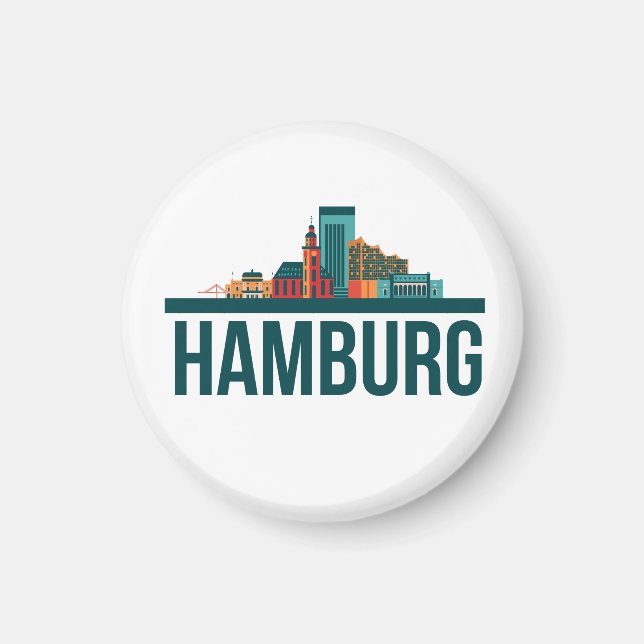 Hamburg Tyskland Skyline T-Shirt Magnet (Framsidan)