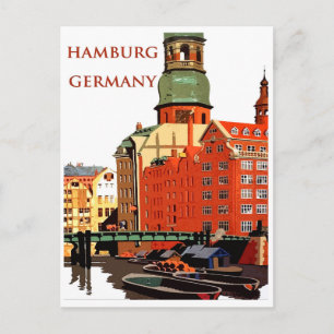 Hamburg, Tyskland, stadshamn och hus Vykort