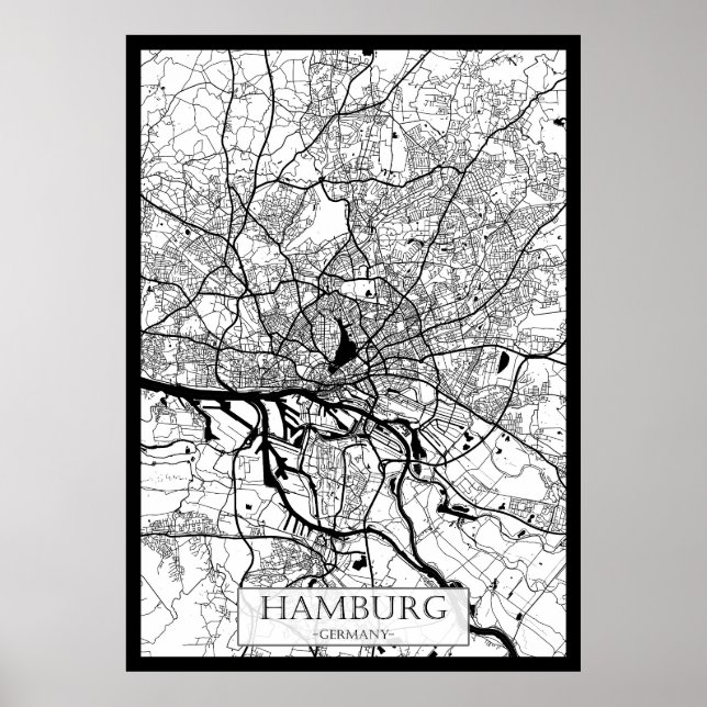 Hamburg Tyskland Stadskarta Poster (Framsidan)