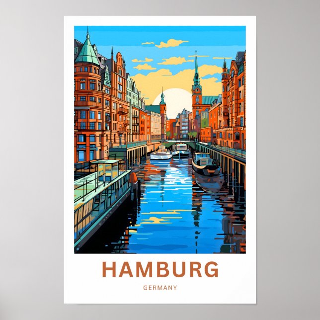 Hamburg Tyskland Travel Print Poster (Framsidan)