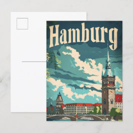 Hamburg Tyskland Vintage Retro Travel Illustration Vykort