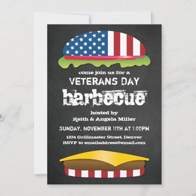 Hamburgare för BBQ för veterandag patriotisk Inbjudningar (Framsida)