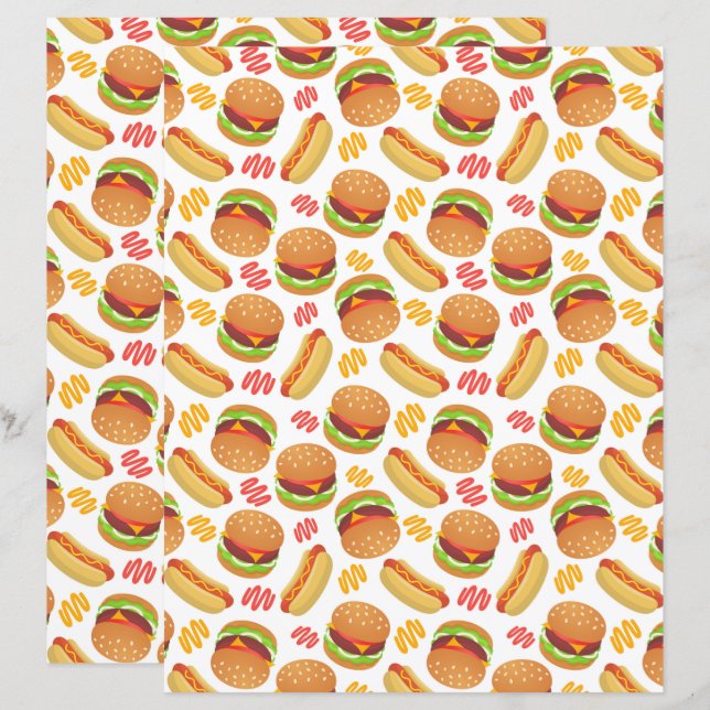 Hamburgare & Hot Dogs Scrapbookpapper (Fram/baksida)