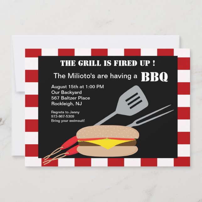 Hamburgare med Utensilsgrillfestinbjudan Inbjudningar (Framsida)