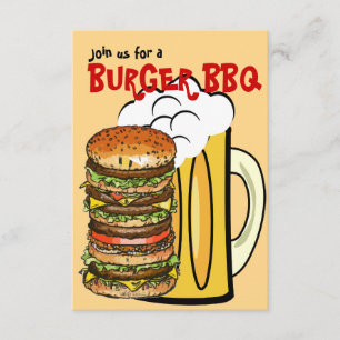 Hamburgare och inbjudan för party för ölsommar
