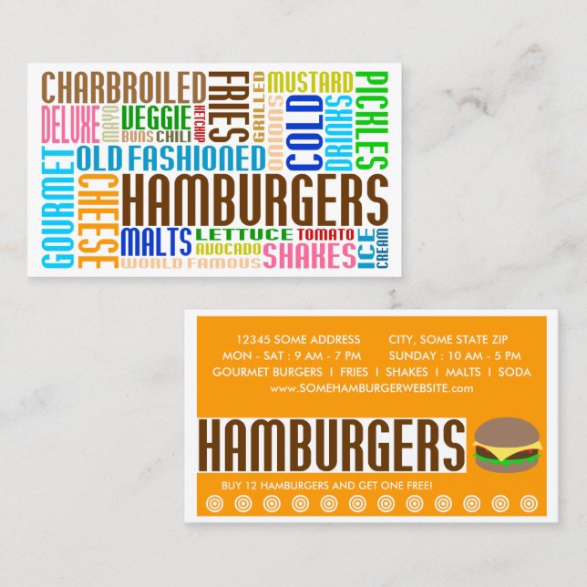 hamburgare ord web lojalitetskort (Fram/baksida)