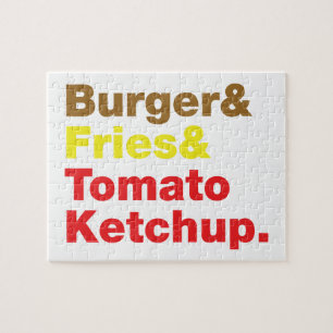 Hamburgare & småfiskar & tomatKetchup. Pussel