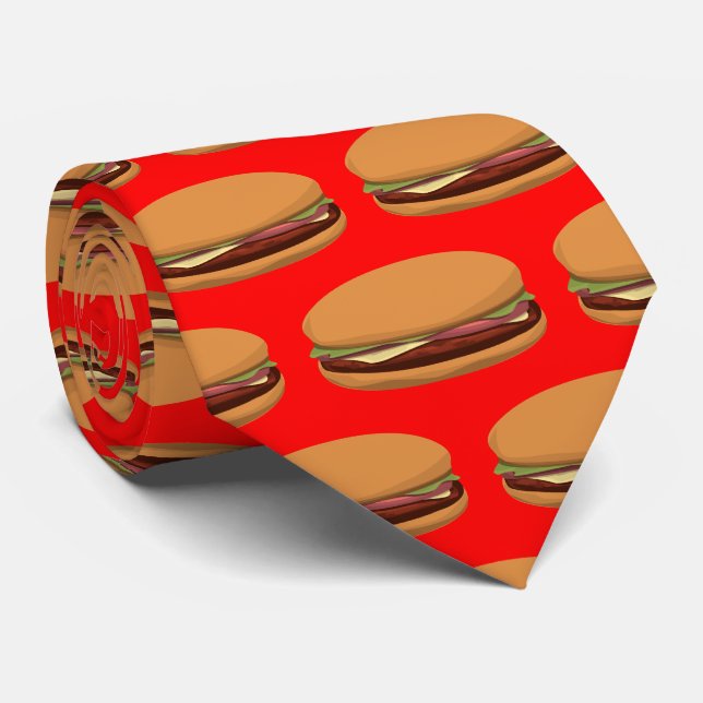 Hamburgareteckning på röd bakgrund slips (Rullad)