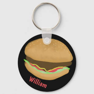 Hamburger Älskare Roligt Yummy CUSTOM NAME Nyckelring