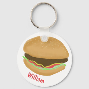 Hamburger Älskare Roligt Yummy CUSTOM NAMN Nyckelring