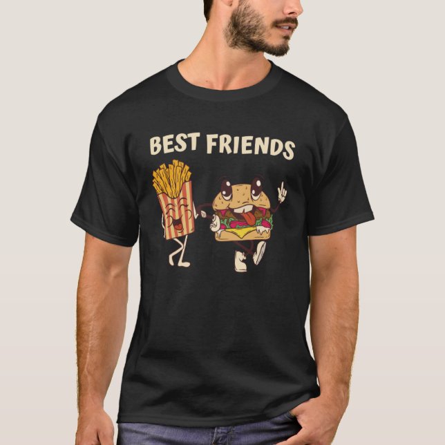 Hamburger And Fries Bestfriends T Shirt (Framsida)