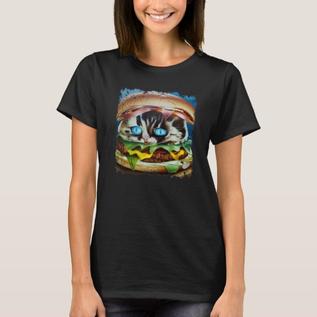 Hamburger Cat Catburger Burger & Cat Hybrid T Shirt (Framsida)