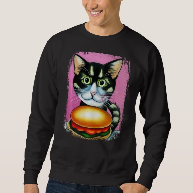 Hamburger Cat Catburger Burger Purr Meow Cat 1 Lång Ärmad Tröja (Framsida)