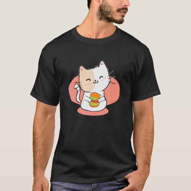 Hamburger Catburger Kawai Hamburger Purring Cat Bu T Shirt (Framsida)