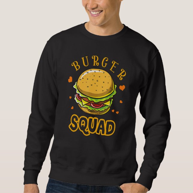Hamburger Cheeseburger Burger Squad Funny Fast Foo Lång Ärmad Tröja (Framsida)