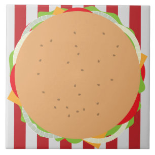 Hamburger cheeseburger gullcafe röd, vit, strimmig kakelplatta