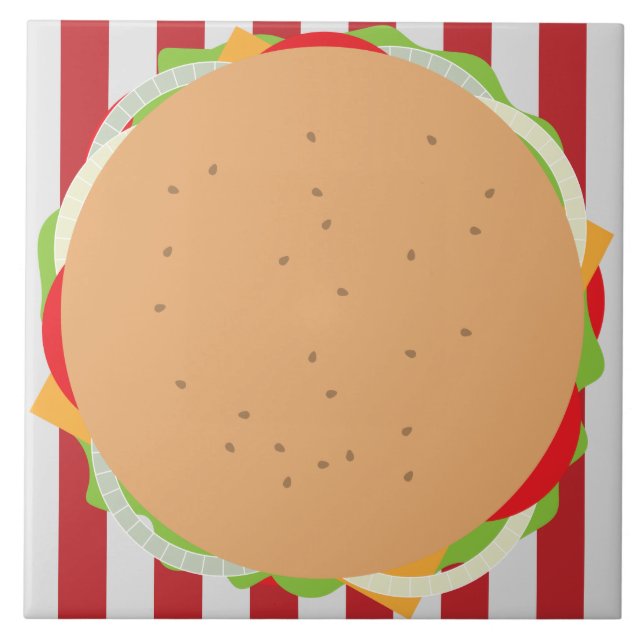 Hamburger cheeseburger gullcafe röd, vit, strimmig kakelplatta (Framsidan)