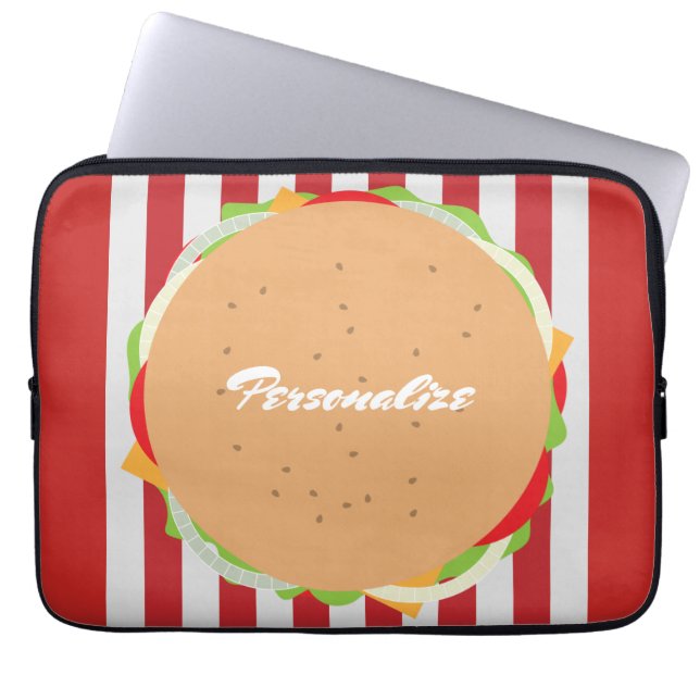 Hamburger cheeseburger gullcafe, rödvit laptop fodral (Framsidan)