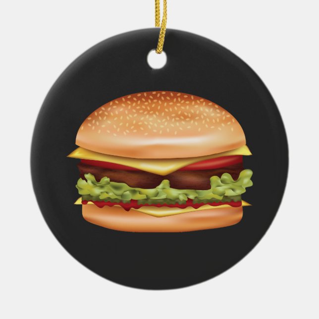 Hamburger Fast Food Illustration med Anpassningsba Julgransprydnad Keramik (Framsidan)