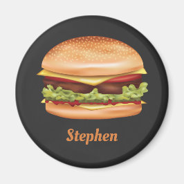 Hamburger Fast Food Illustration med eget namn Magnet