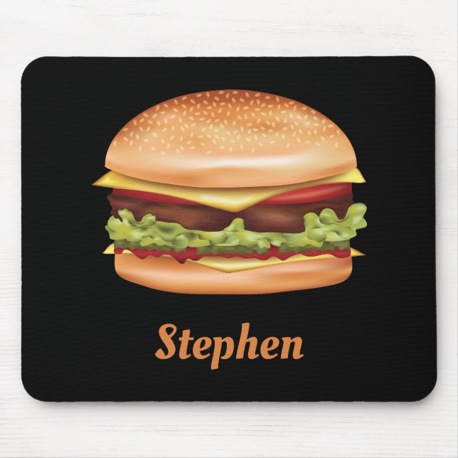 Hamburger Fast Food Illustration med eget namn Musmatta (Framsidan)