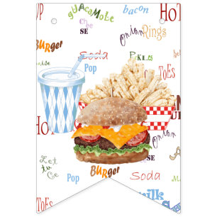 Hamburger Fries Fast Food BBQ Middag Tailgate Vimplar
