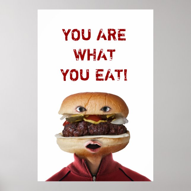 Hamburger Head Man över vitt Poster (Framsidan)