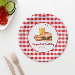Hamburger Hett Hund och Drink Red Gingham Birthday