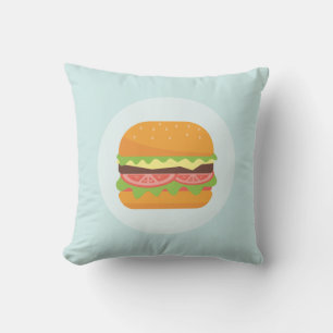 Hamburger Illustration with Tomato and Lettuce Kudde