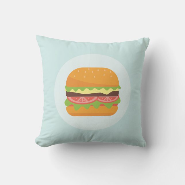 Hamburger Illustration with Tomato and Lettuce Kudde (Framsida)