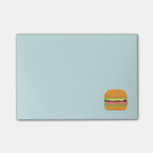 Hamburger Illustration with Tomato and Lettuce Post-it Block