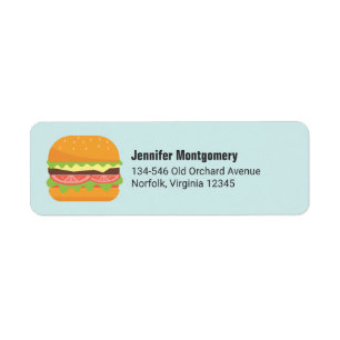 Hamburger Illustration with Tomato and Lettuce Returadress Etikett