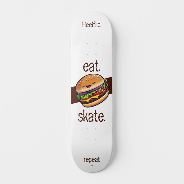 Hamburger kawaii "eat skate repeat"  mini skateboard bräda 18,5 cm (Framsida)