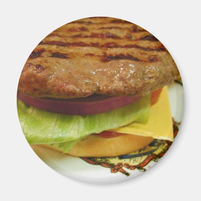 Hamburger Kött Patty Patties Lettuce Tomates Buns Magnet (Framsidan)