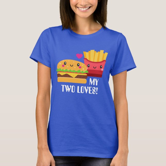 Hamburger och Fransk Fries två kärlek Kawaii Tee Shirt (Framsida)
